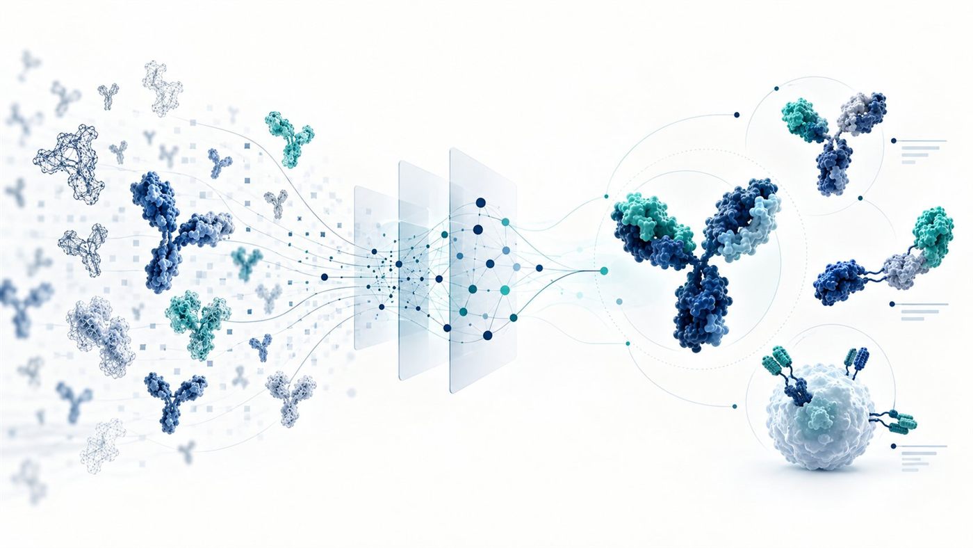 Antibody and binder structures moving through a computational design pipeline